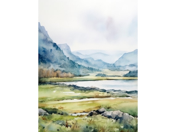 England Painting Lake District Watercolor Painting Neutral Landscape Watercolor Art Print Mountain Artwork By Feelingprints