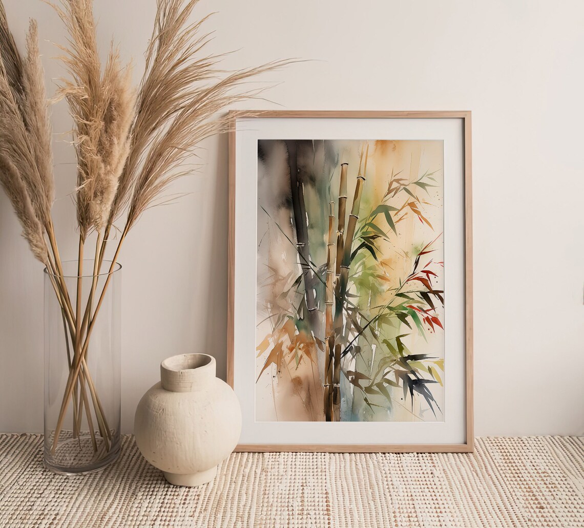 Bamboo Watercolor Stalks Minimalist Botanical Asian Style Poster - Image 4