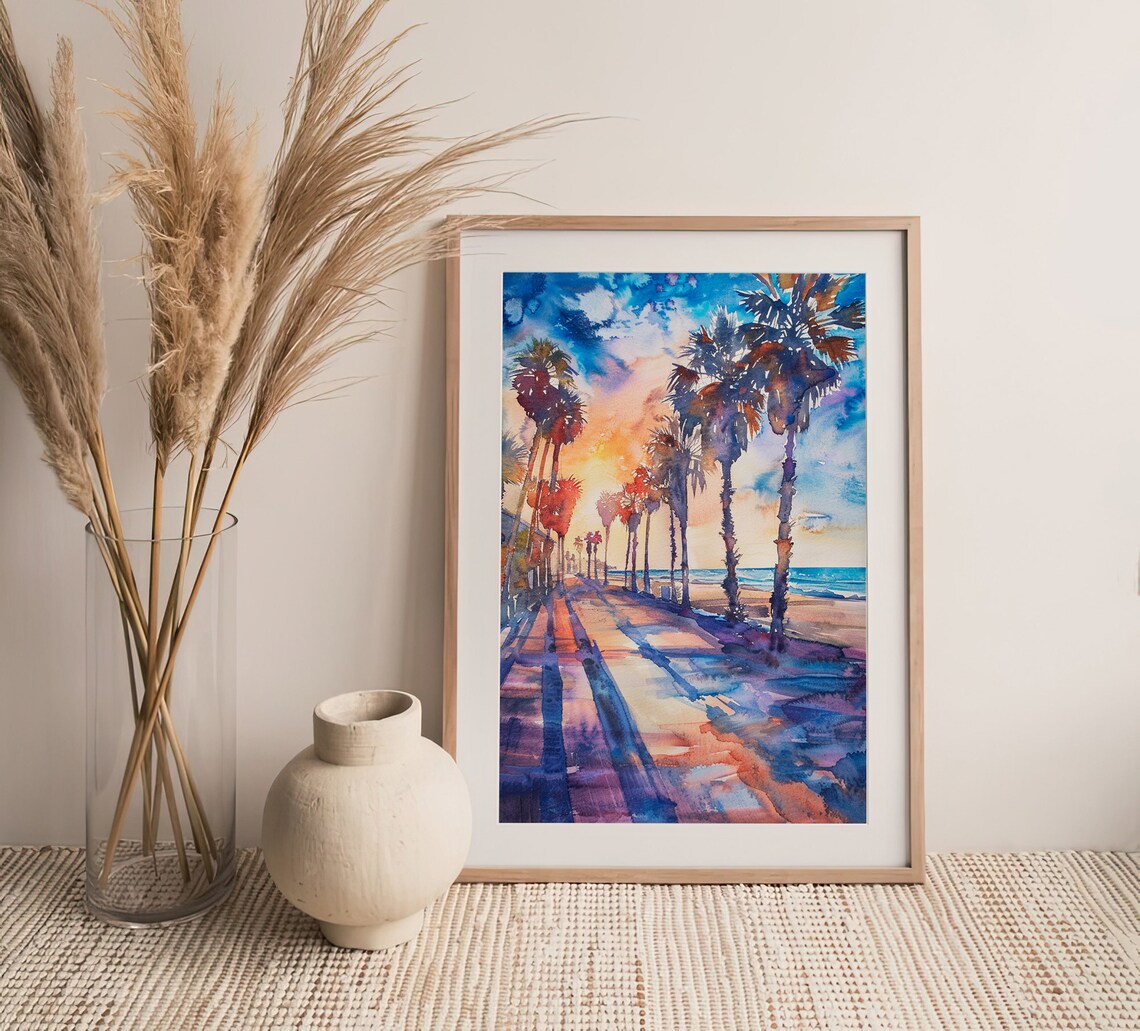 Santa Monica Watercolor Art Print, California Beach - Image 4