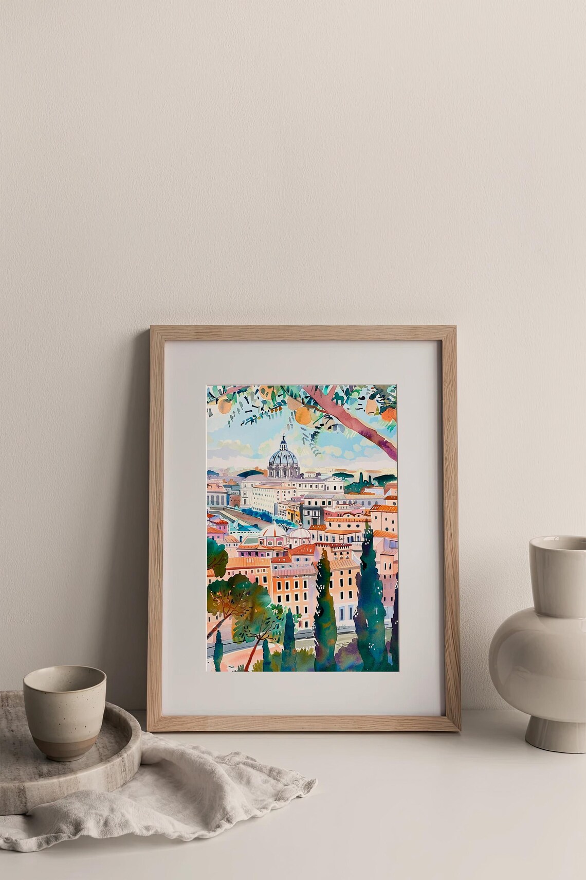 Rome Cityscape St Peter Basilica Dome Watercolor Italian Poster - Image 3