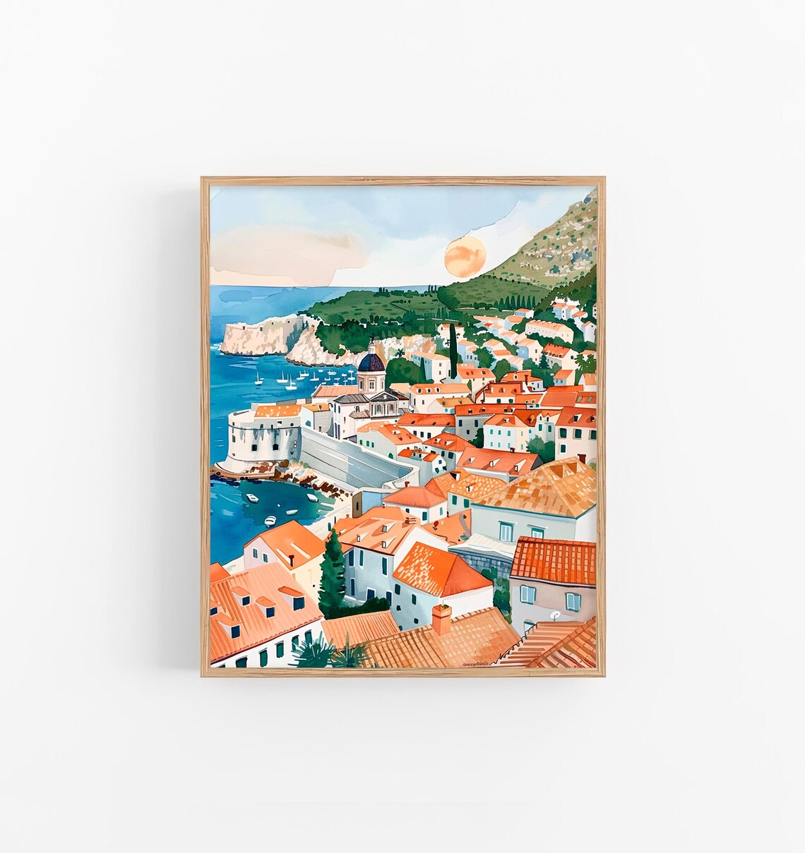Dubrovnik Watercolor Cityscape Art Print, Croatia