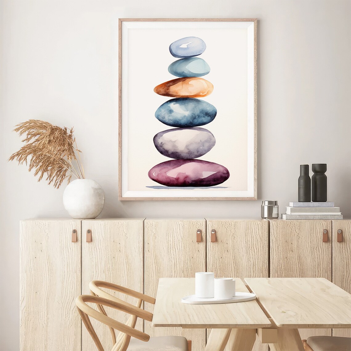 Balancing Stones Stack Zen Cairn Calm Watercolor Meditation Art Poster - Image 5