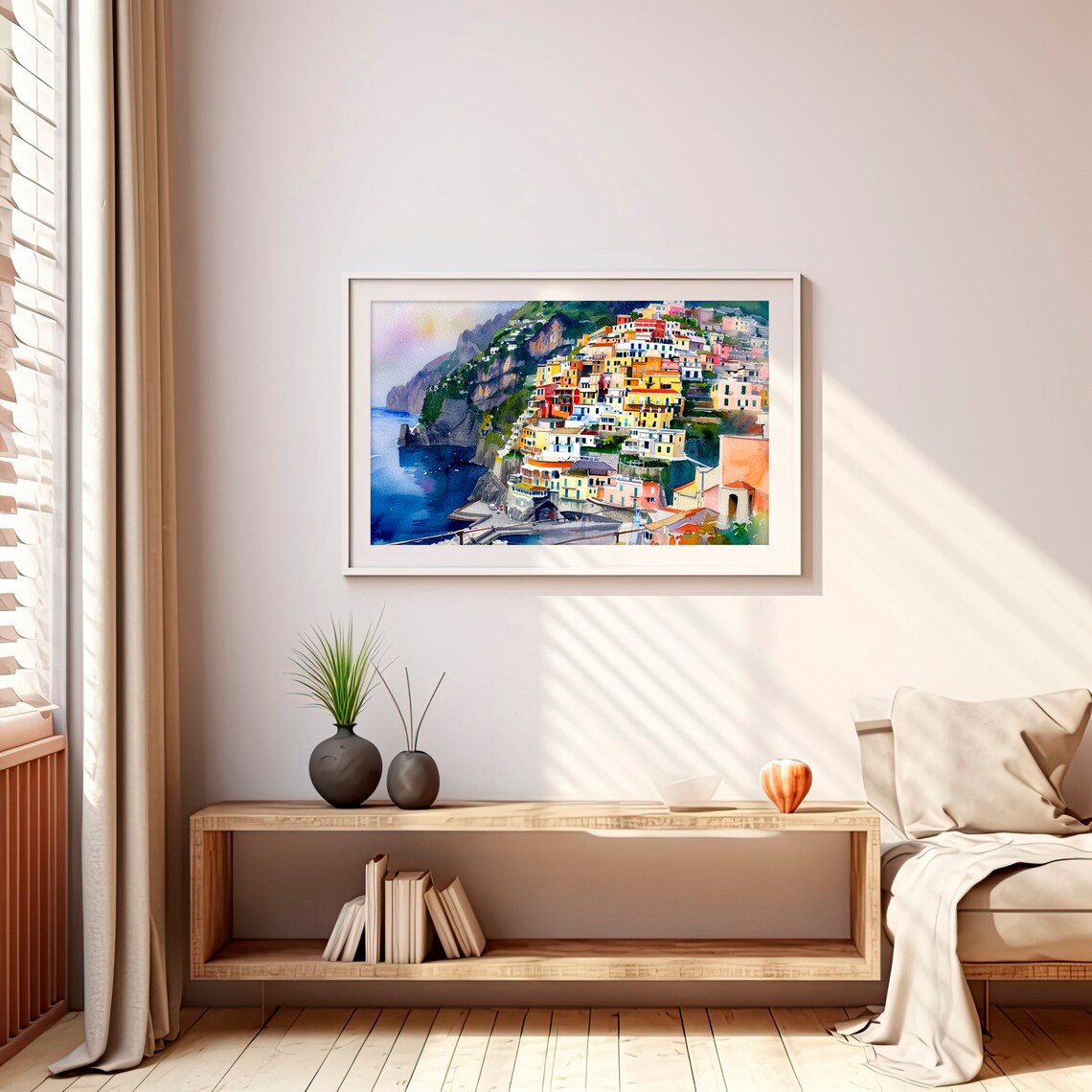 Cinque Terre Watercolor Travel Poster, Amalfi Coast - Image 4