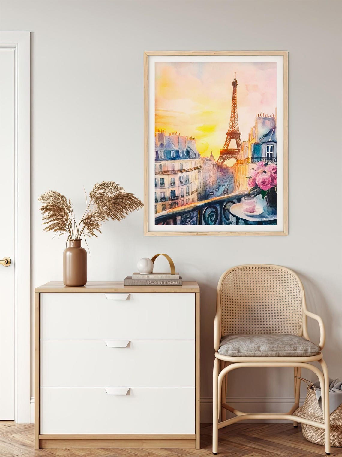 Paris Eiffel Tower Sunrise Balcony Watercolor Romantic Art Print - Image 5