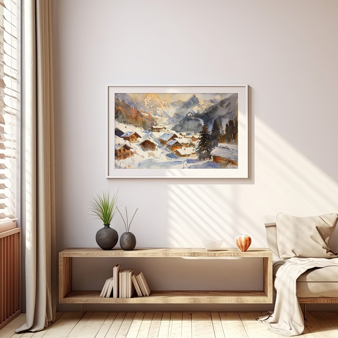 Wengen Switzerland Snowy Alpine Village Watercolor Winter Poster - Image 4