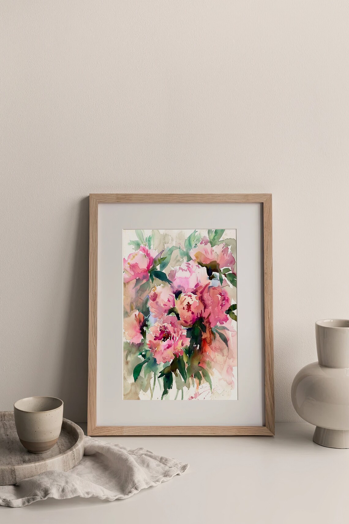 Pink Peonies Watercolor Lush Floral Bouquet Soft Blush Blooms Poster - Image 3
