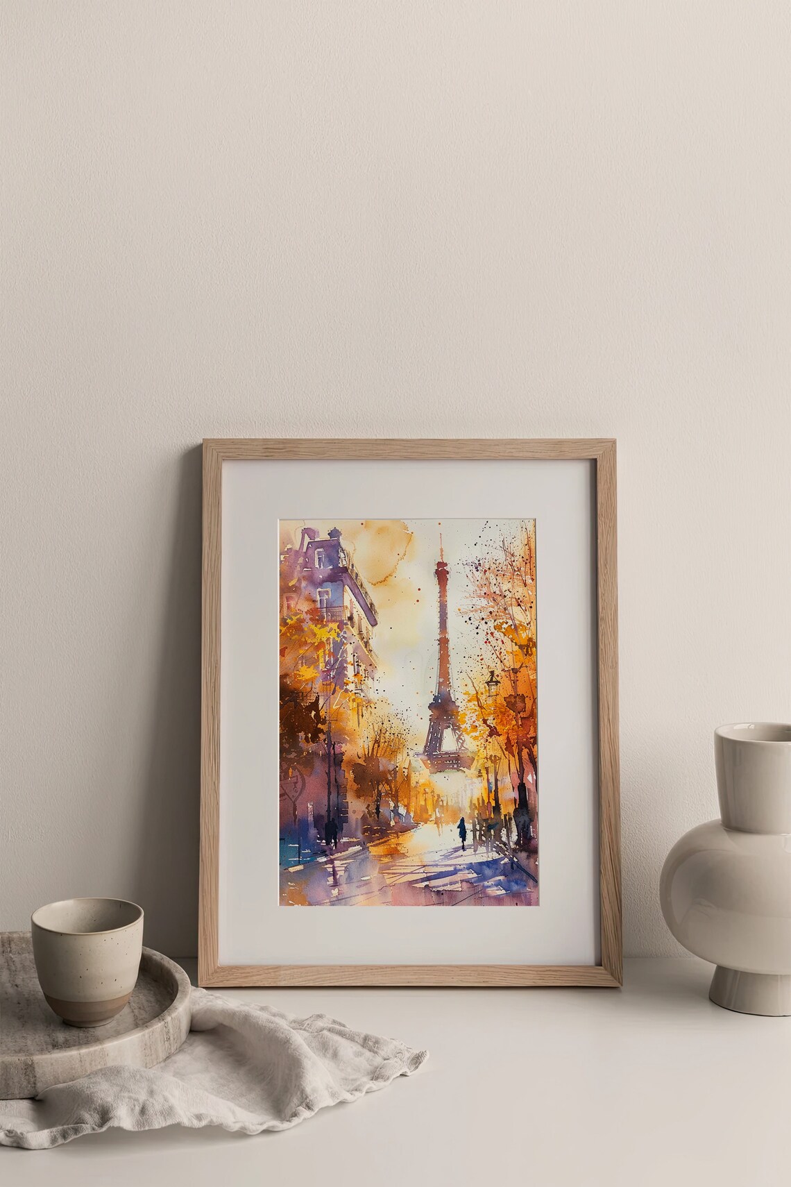 Eiffel Tower Golden Autumn Paris Street Sunset Glow Watercolor City Poster - Image 4