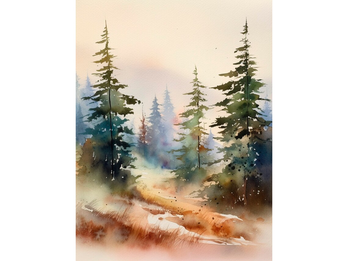Utah Landscape Pine Trees Watercolor Art Print
