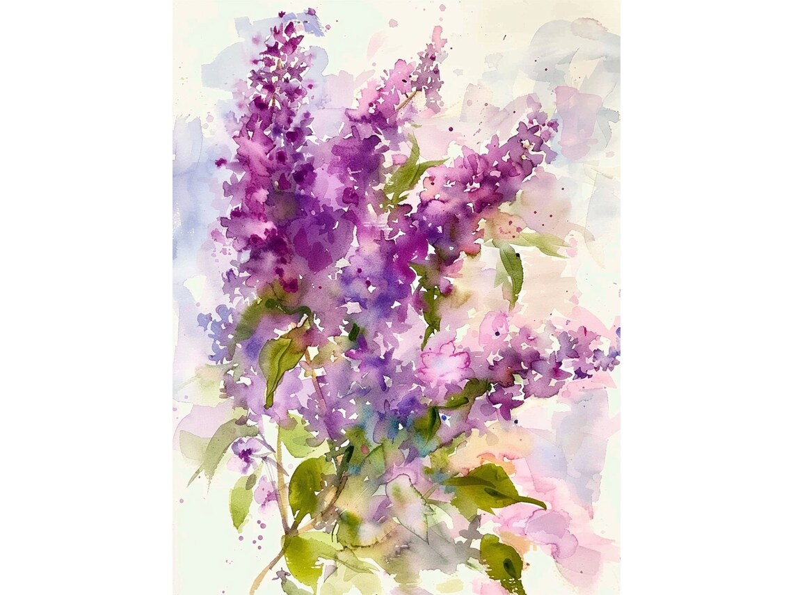 Lilac Flowers Watercolor Art Print, Rustic Kitchen Decor