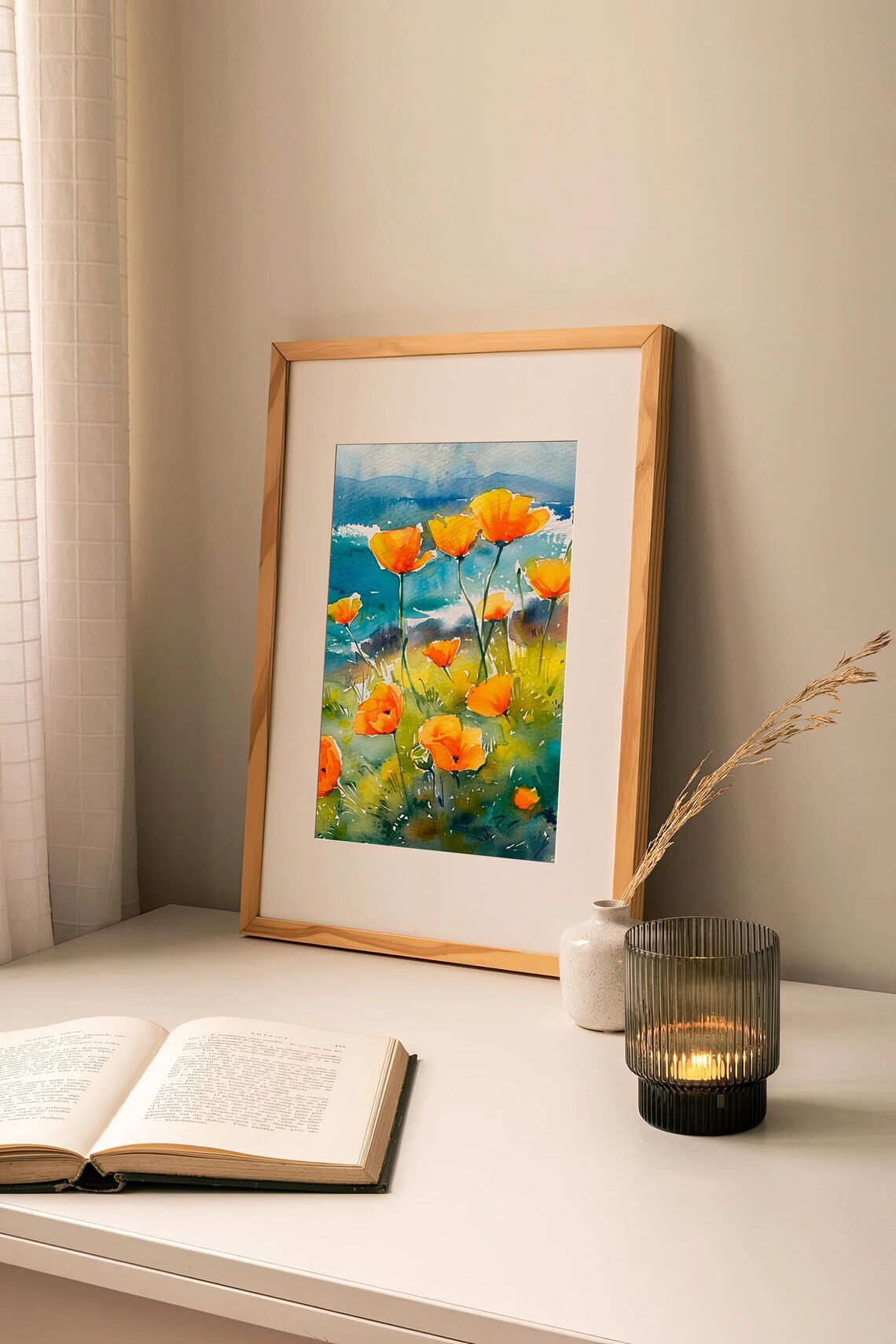 California Poppies Watercolor Art Print, Coastline - Image 2