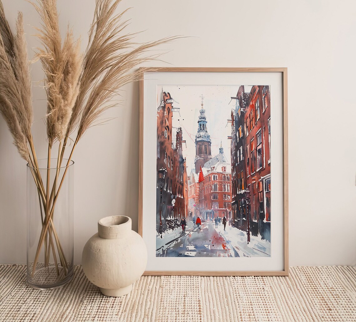 Amsterdam Watercolor Art Painting Cityscape Travel Watercolor Artwork Travel Art Poster Gifts For Her By Feelingprints - Image 3