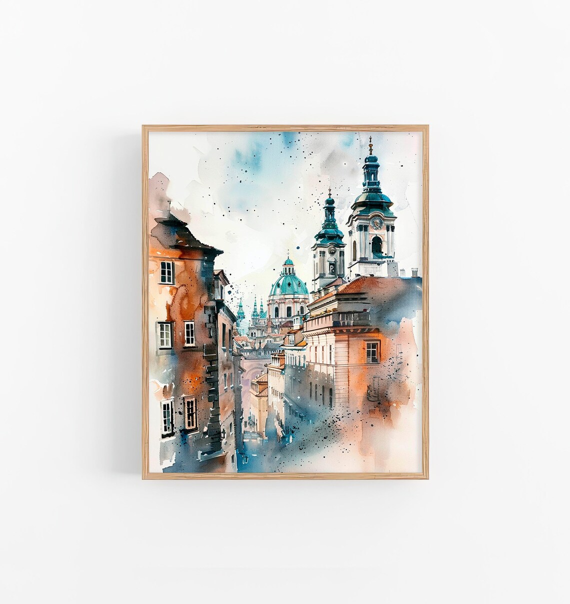 Stunning Prague Czech Old Town Rooftops Watercolor Cityscape Poster