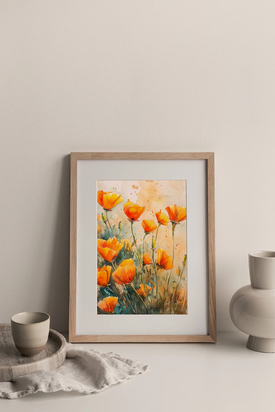California Poppy Flowers Watercolor Art Print - Image 3