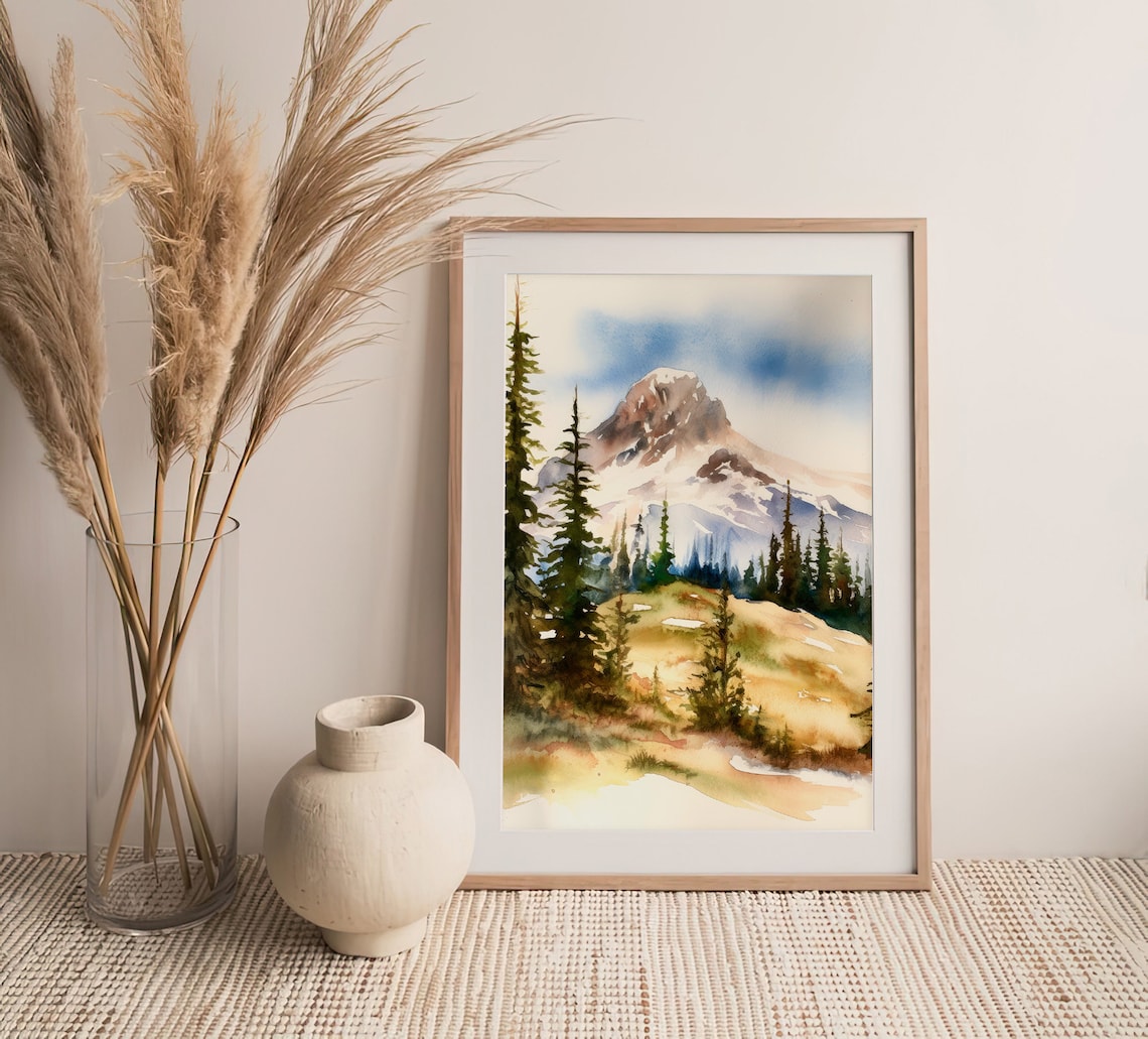 Mount Rainier Watercolor Painting, Washington Landscape - Image 3