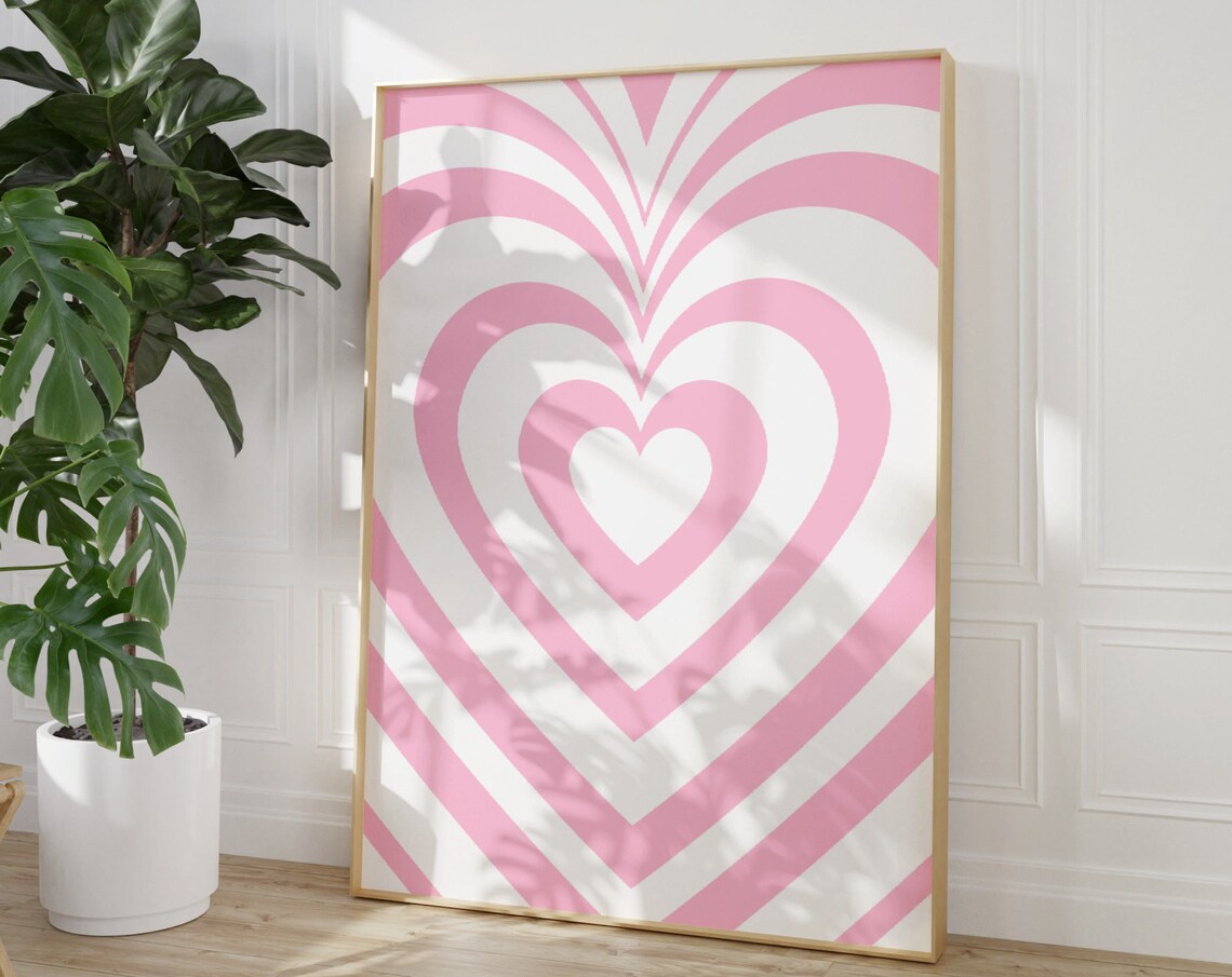 Pink Hearts Psychedelic Stripes Poster Preppy Girly Bedroom Wall Decor - Image 4