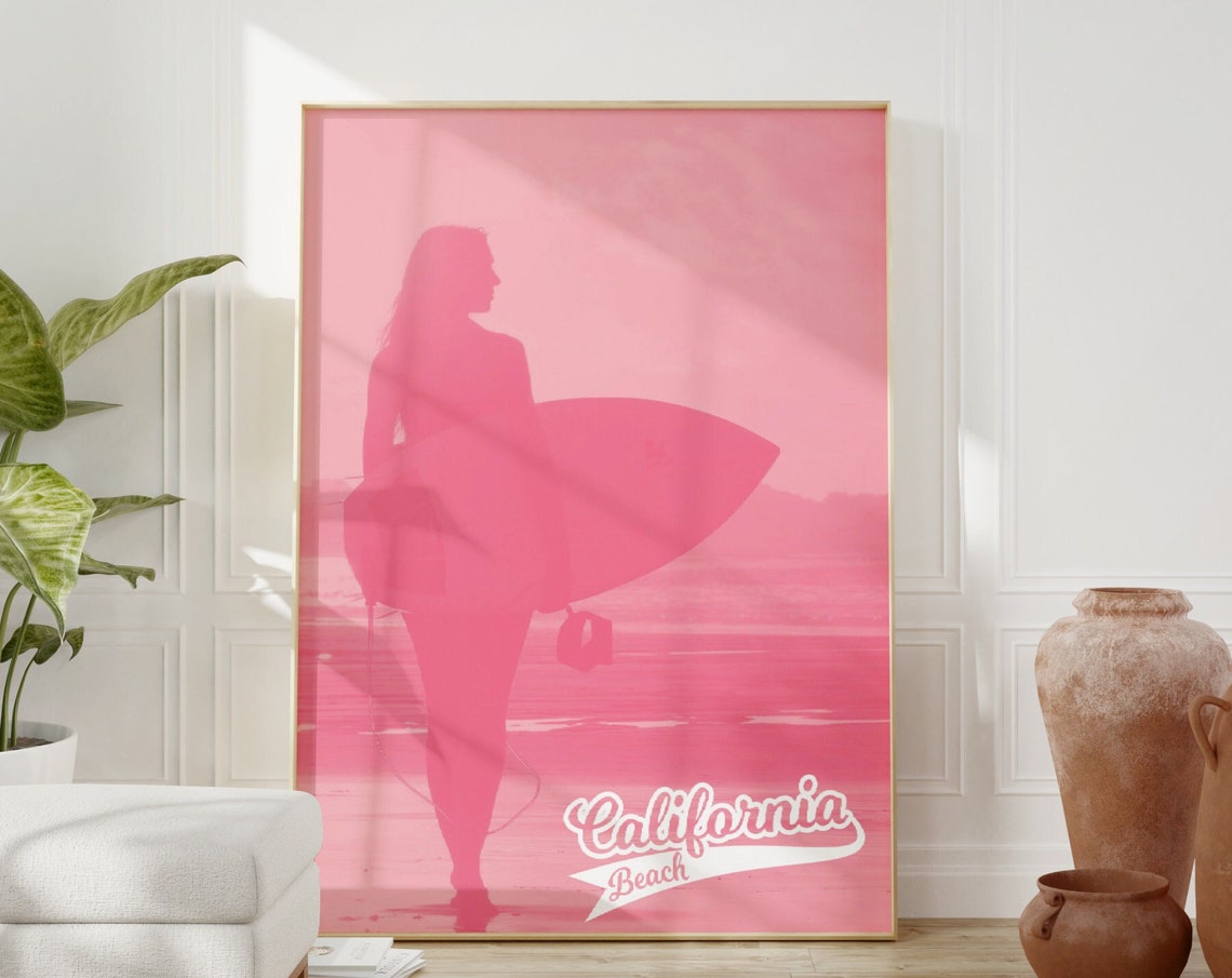 Surf Art Surf Poster Surf Wall Art Surf Girl Wall Art Pura Vida Poster Surfer Girl Print Pink Preppy Poster Y2k Room Decor