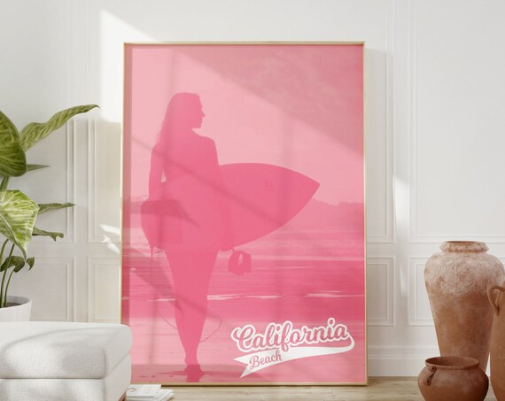 Surf Art Surf Poster Surf Wall Art Surf Girl Wall Art Pura Vida Poster Surfer Girl Print Pink Preppy Poster Y2k Room Decor