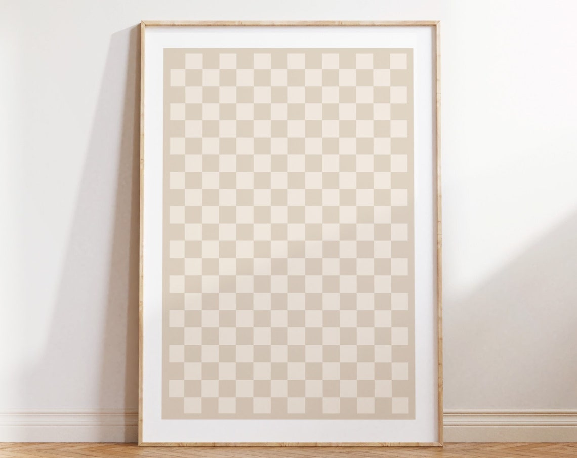 Beige Checkerboard Neutral Pattern Minimalist Wall Art Decor