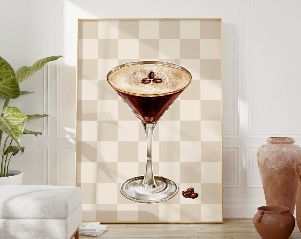 Espresso Martini Retro Checkered Cocktail Art Print - Image 5