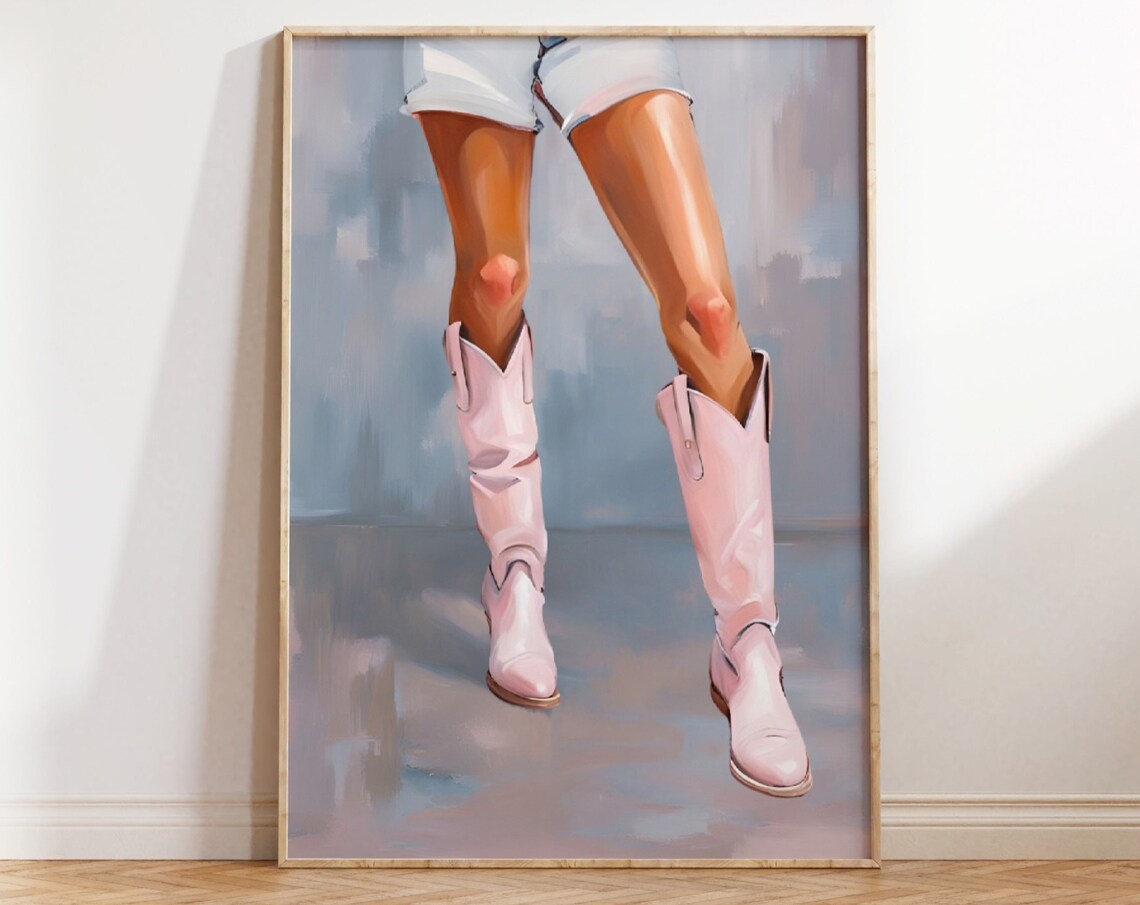 Pink Cowboy Boots Painting Coastal Western Cowgirl Wall Poster