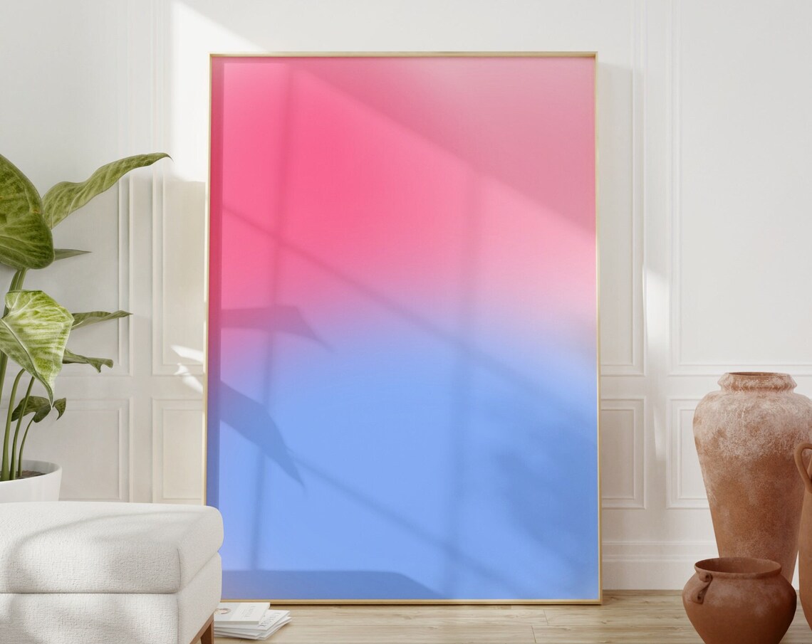 Pink Blue Aura Gradient Ombre Aesthetic Minimalist Trendy Poster