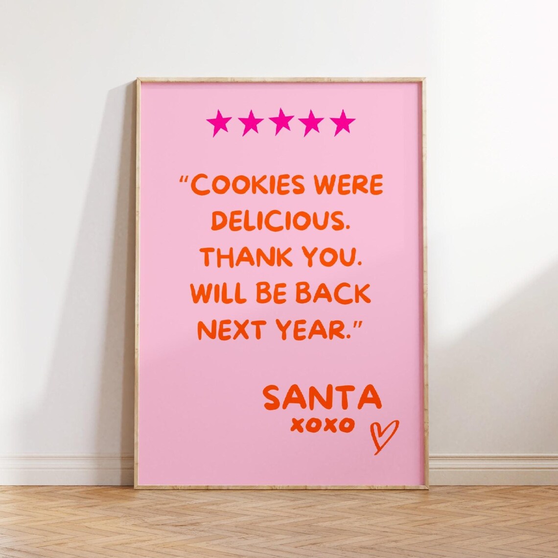 Cookies Were Delicious Santa Five Star Review Pink Christmas Poster
