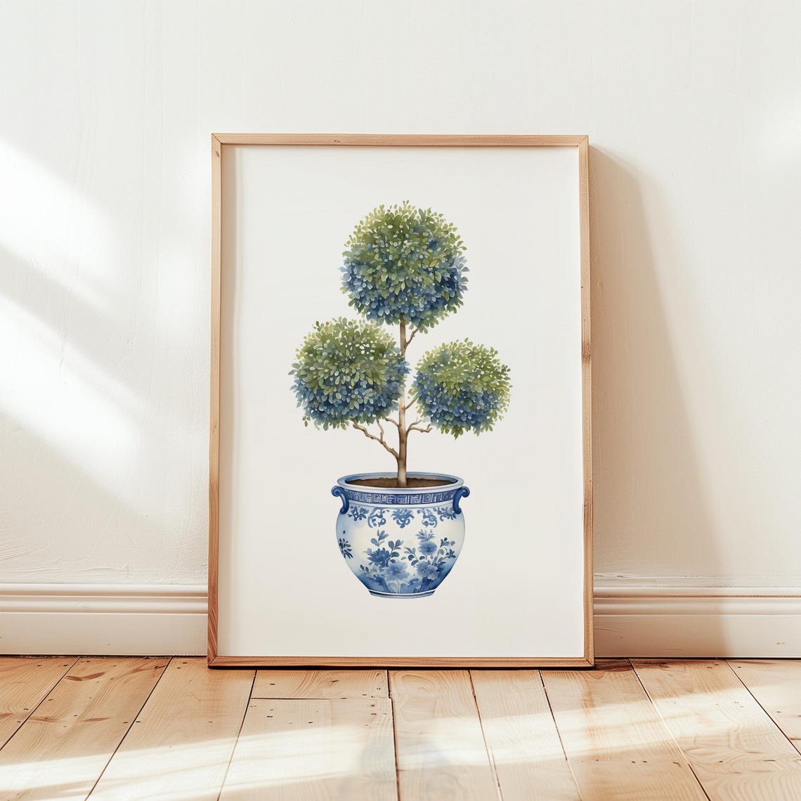 Tiered Topiary Chinoiserie Blue White Porcelain Watercolor Poster - Image 3