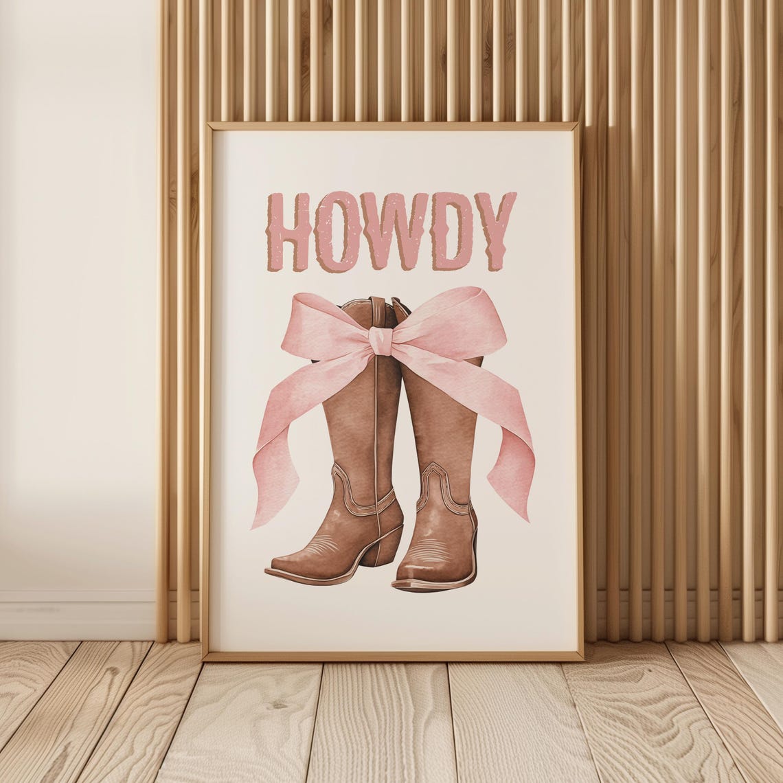 Howdy Cowgirl Boots Pink Bow Western Watercolor Nursery Wall Art - Image 3