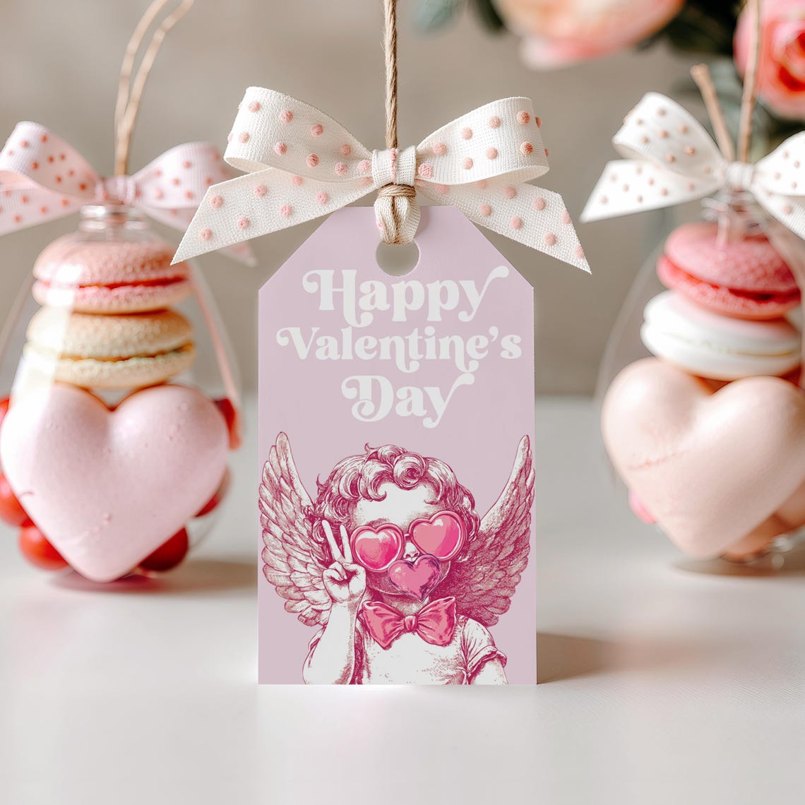 Happy Valentines Day Cupid Kid Gift Tag Pink Favor Tag Print - Image 2