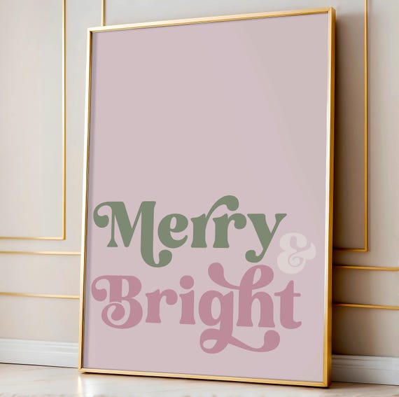 Merry And Bright Christmas Wall Art Print Christmas Wall Art Decor Holiday Decor Pink Christmas Cute Trendy Holiday Art Print Be Merry Cap01