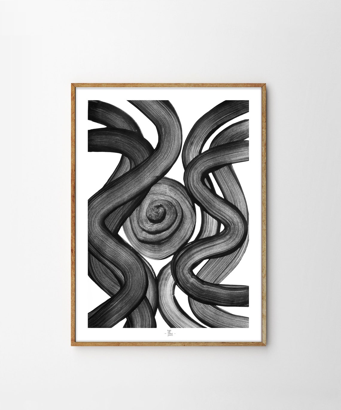 Black Swirl Spiral Center Flowing Brushstroke Abstract Art Poster - Image 5