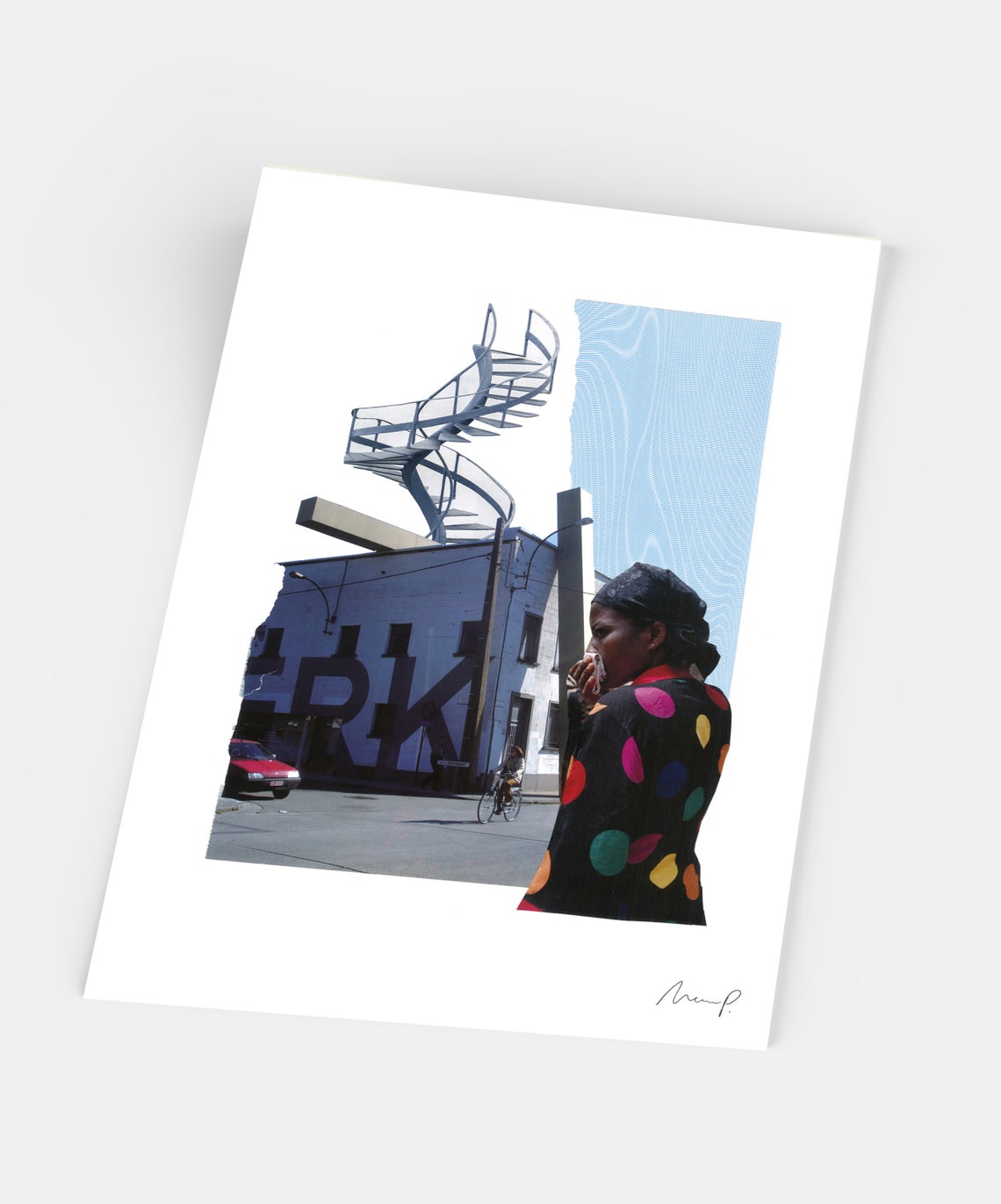 Surreal Photo Collage Spiral Staircase City Street Scene Poster - Image 5