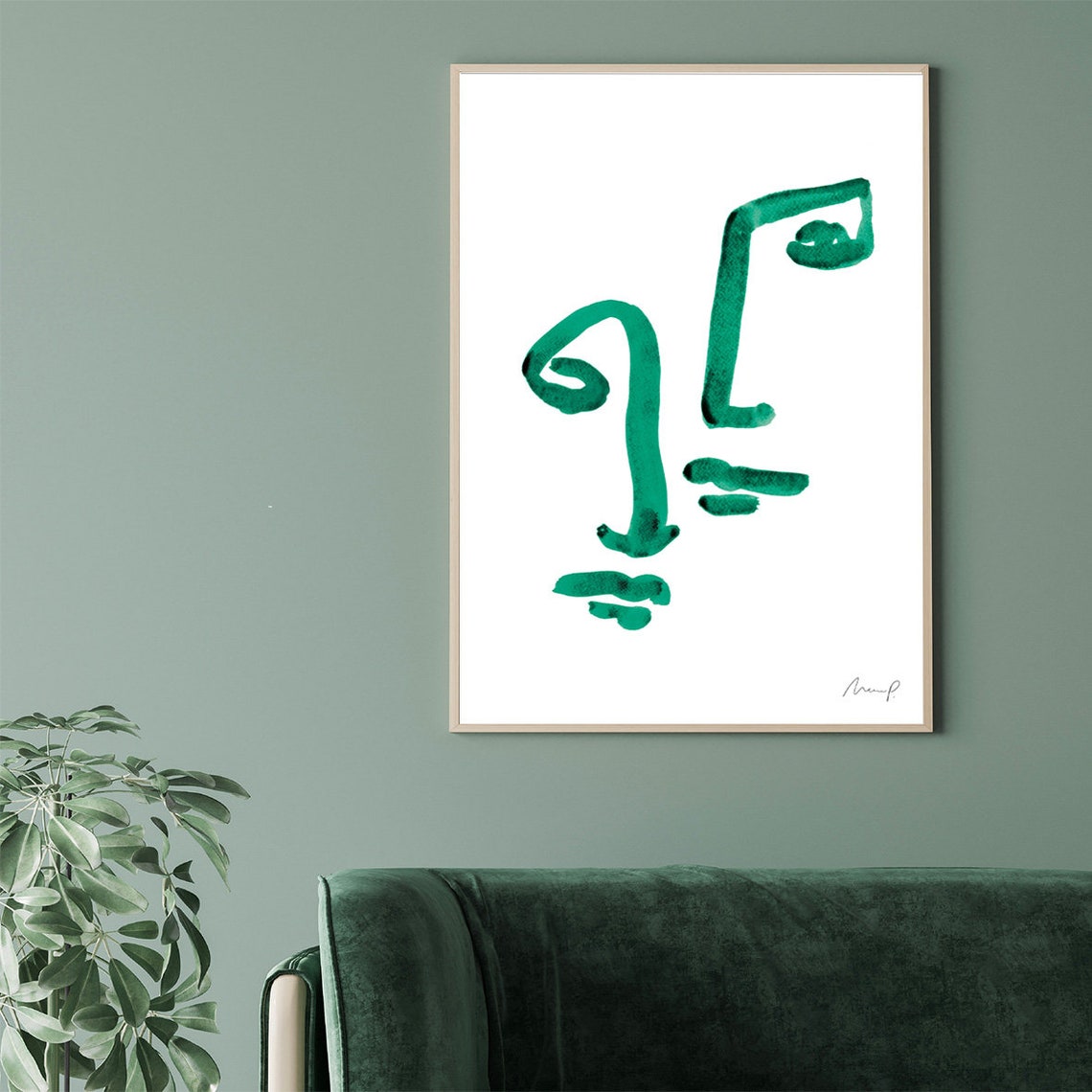 Green Brushstroke Face Eleven Angular Geometric Abstract Art Poster - Image 2