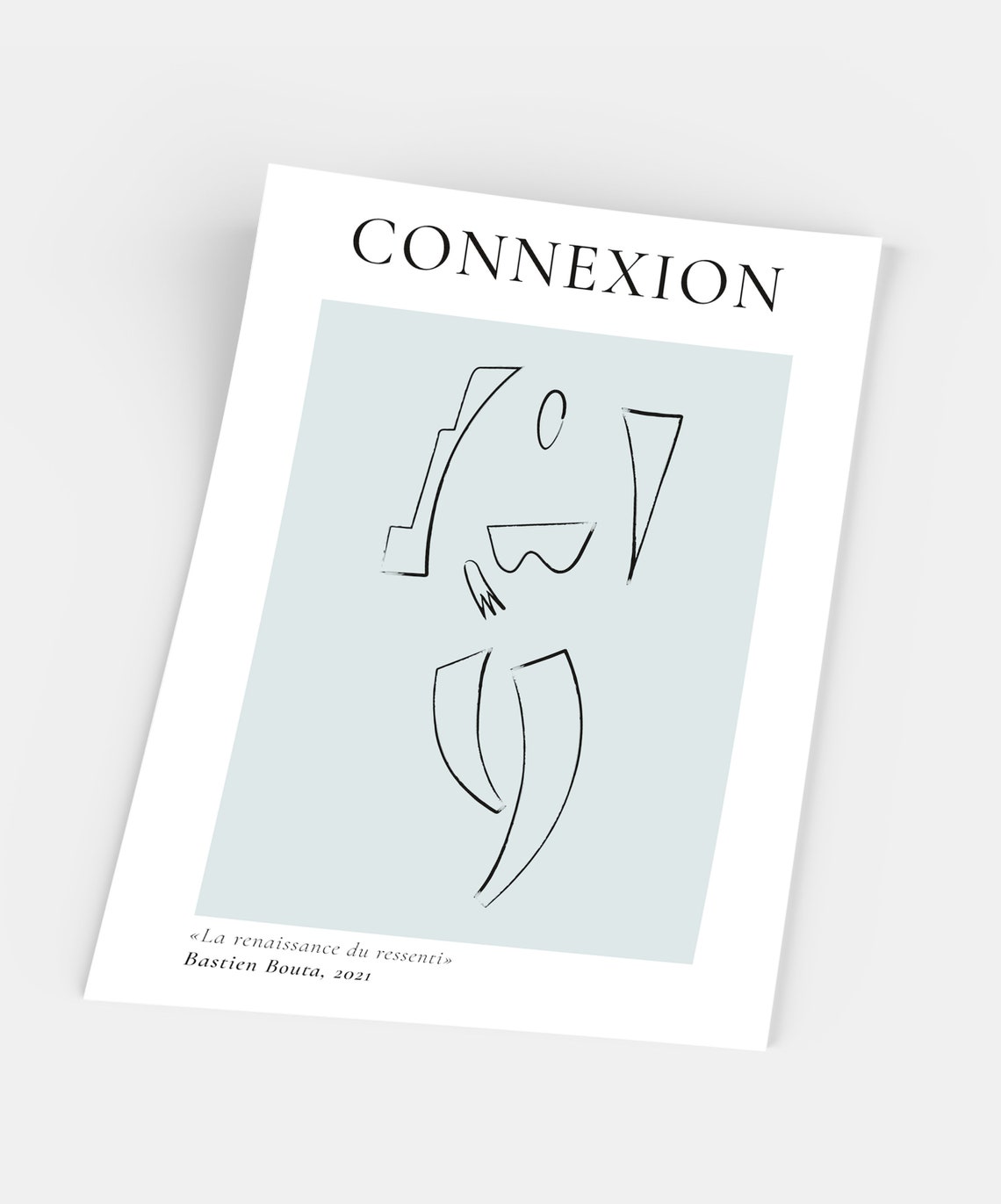 Connexion Abstract Line Face Minimalist Pale Blue Art Poster - Image 4