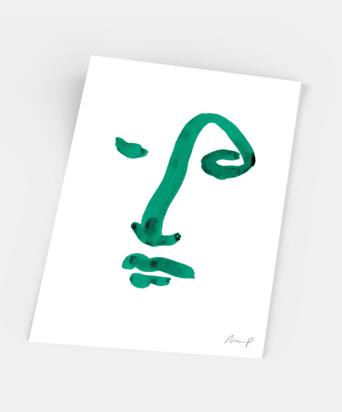 Green Brushstroke Face Six Minimalist Abstract Portrait Art Poster - Image 5