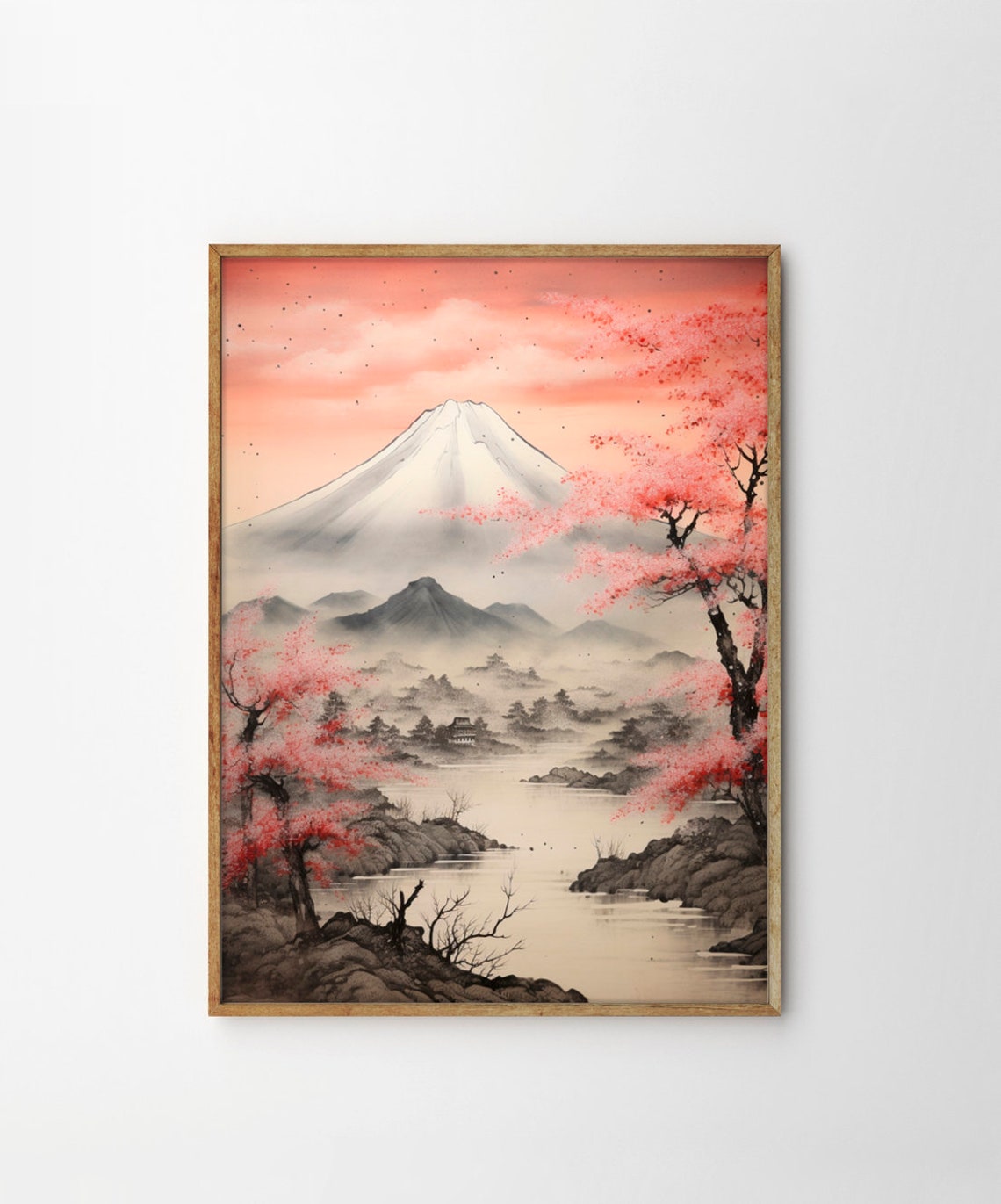 Mount Fuji Cherry Blossom Pink Sky Japanese Landscape Poster - Image 4