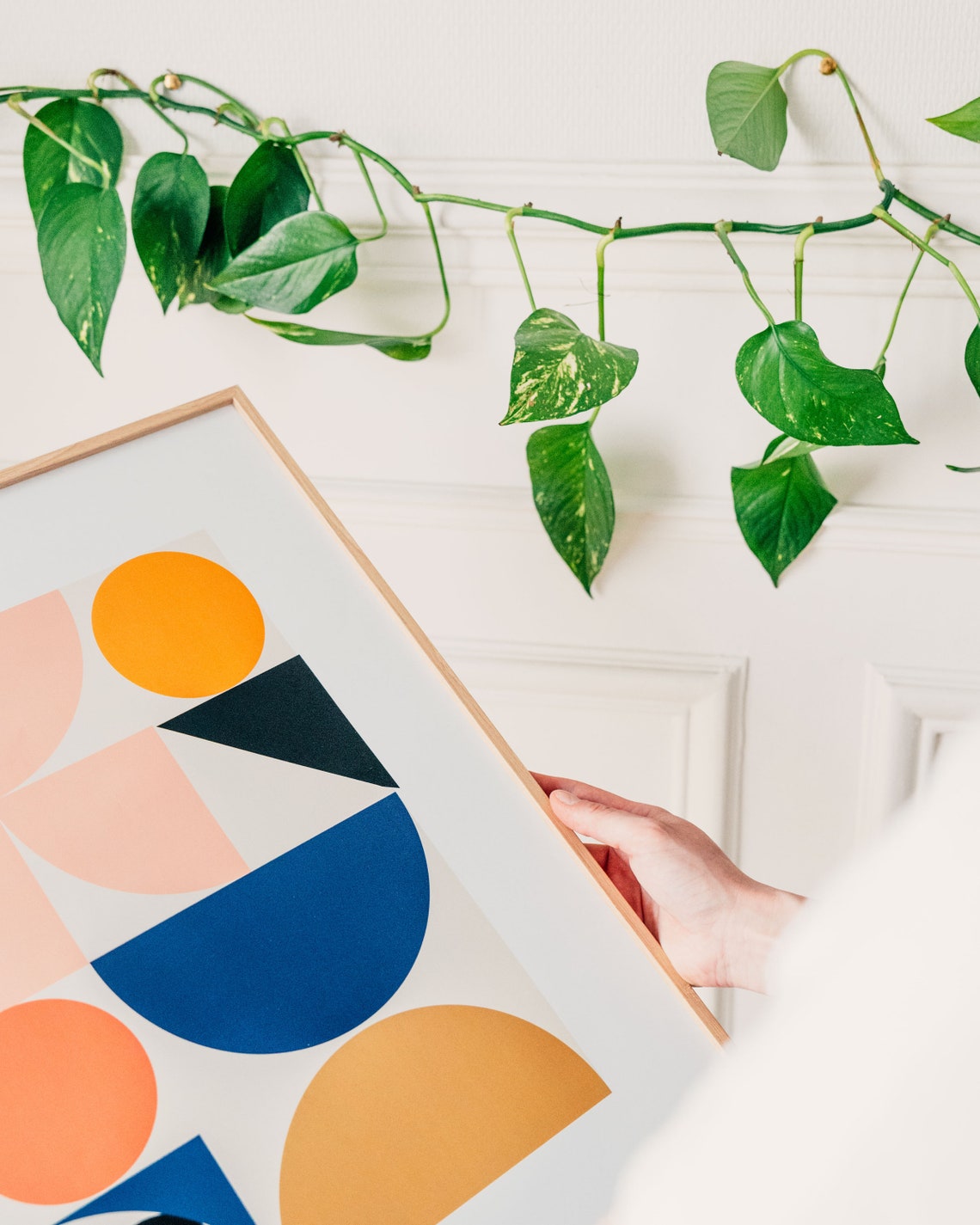 Geometric Bauhaus Circles Semicircles Coral Navy Ochre Art Poster - Image 3