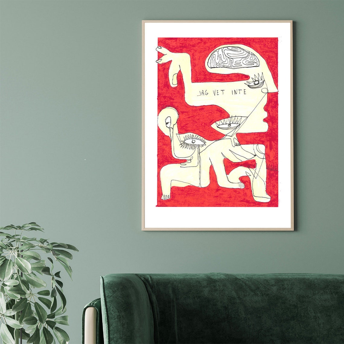 Jag Vet Inte Surreal Red Figure With Watching Eyes Art Poster