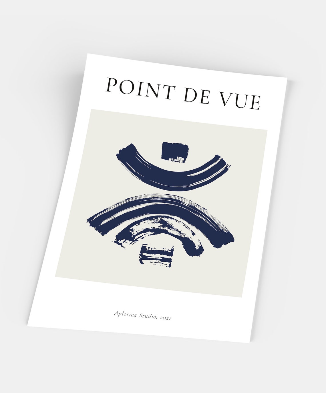 Point De Vue Navy Blue Brushstroke Curves Abstract Art Poster - Image 3