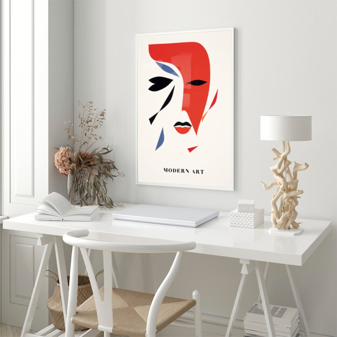 Bold Red Black Modern Art Abstract Geometric Face Design Poster - Image 3