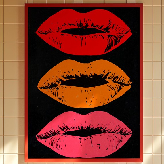 Bold Pop Art Trio Of Red Lips Glamorous Beauty Salon Wall Art