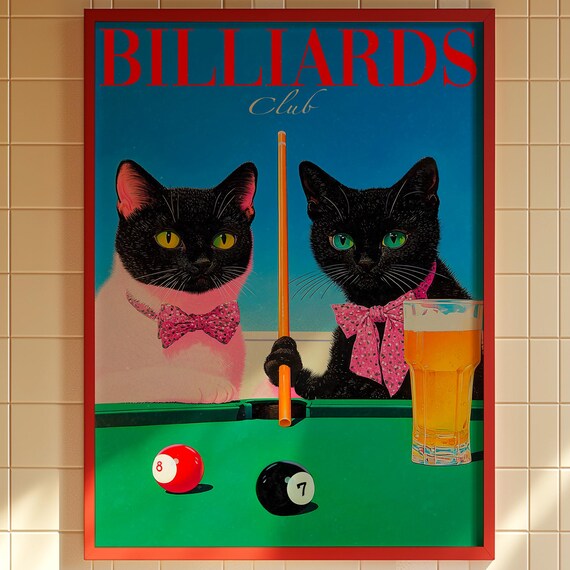 Tuxedo Cats Billiards Club Retro Bar Art Print
