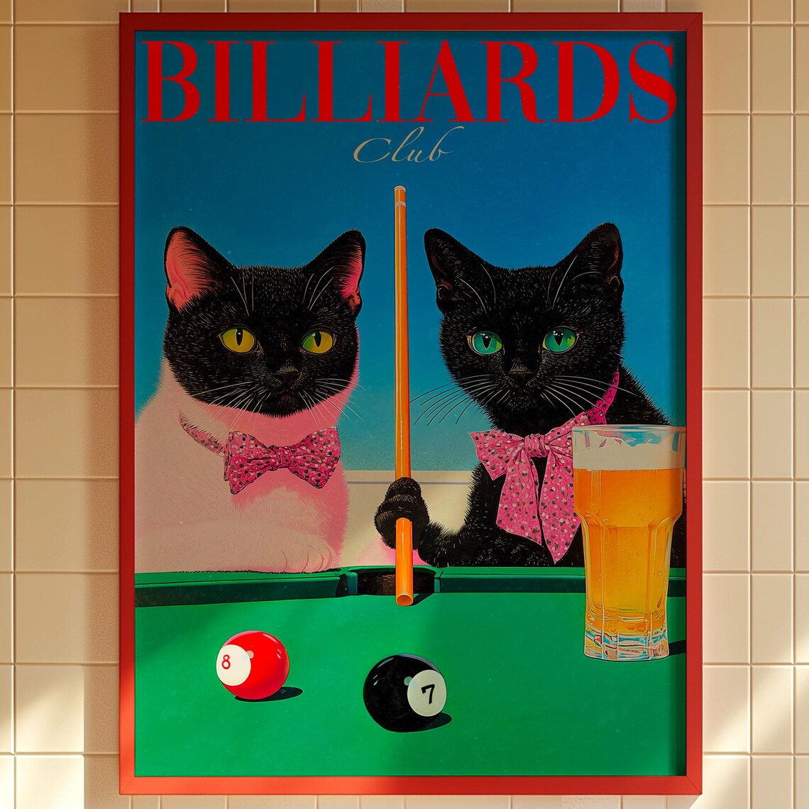 Tuxedo Cats Billiards Club Retro Bar Art Print