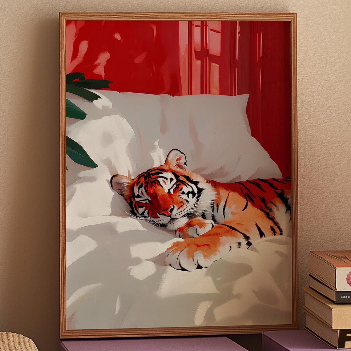 Tiger Poster Maximalist Wall Art Preppy Bedroom Decor Trendy Print Kitsch In Bed