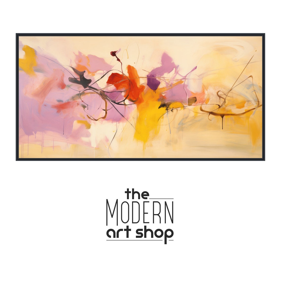 Panoramic Loose Purple Red Yellow Gestural Floral Art Poster - Image 4