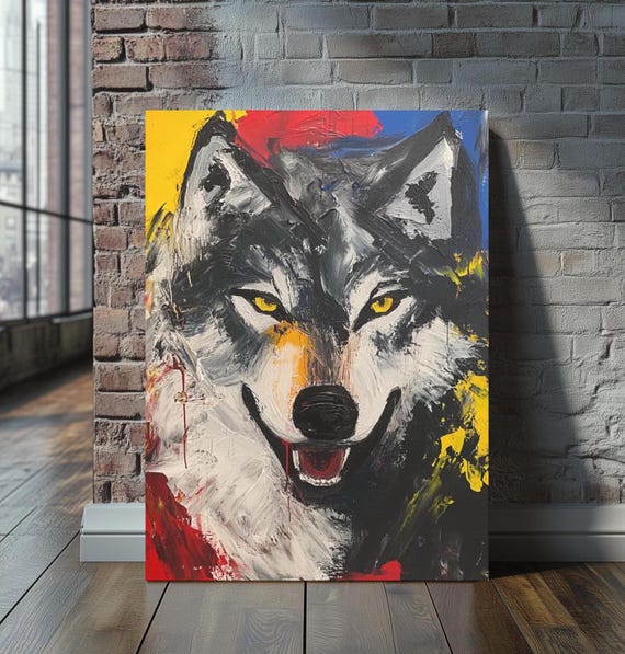 Wolf Wall Art Canvas Abstract Painting Cool Decor Colorful Wildlife Modern Luxury Animal Graffiti Print