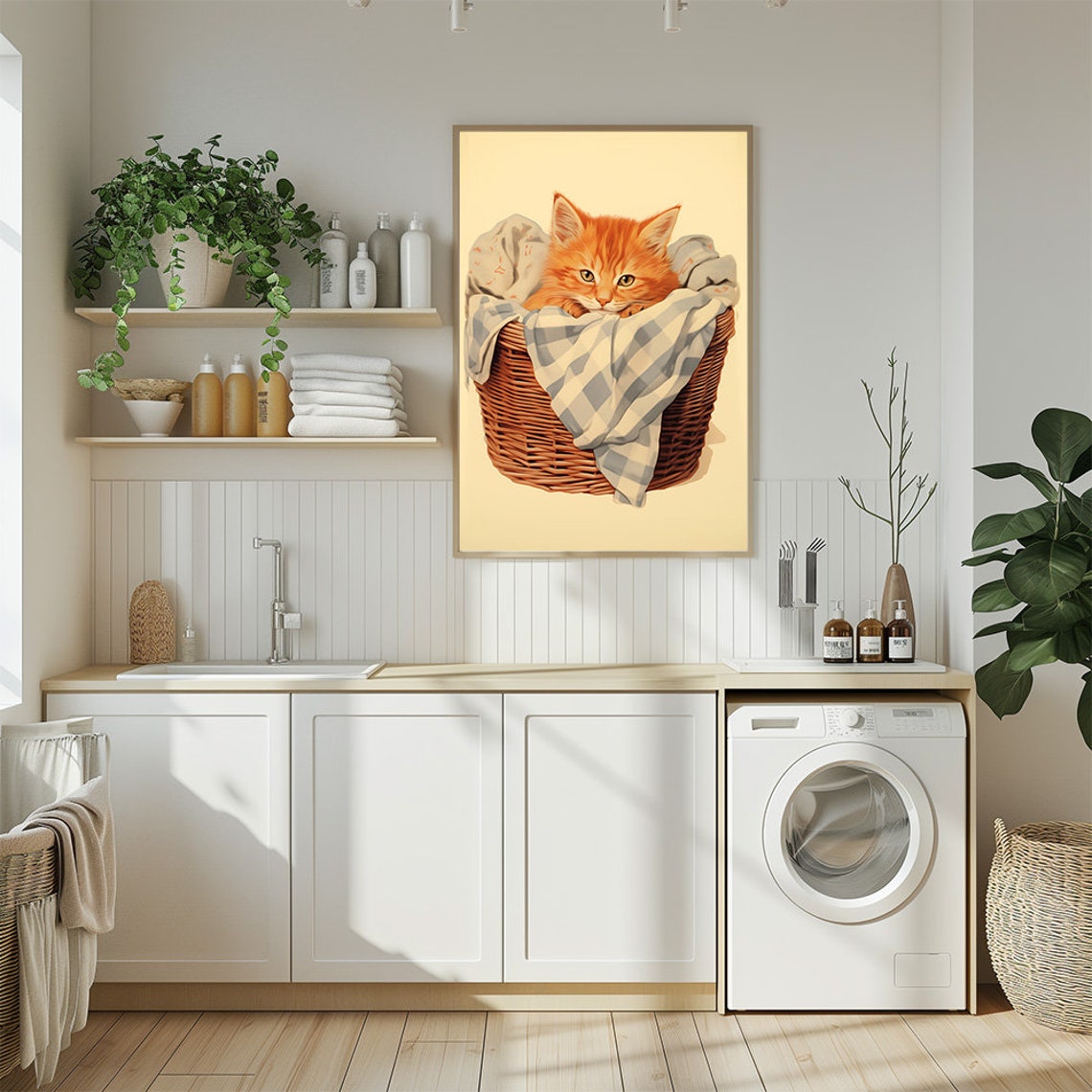 Cute Ginger Kitten in Wicker Laundry Basket Adorable Animal Poster - Image 3