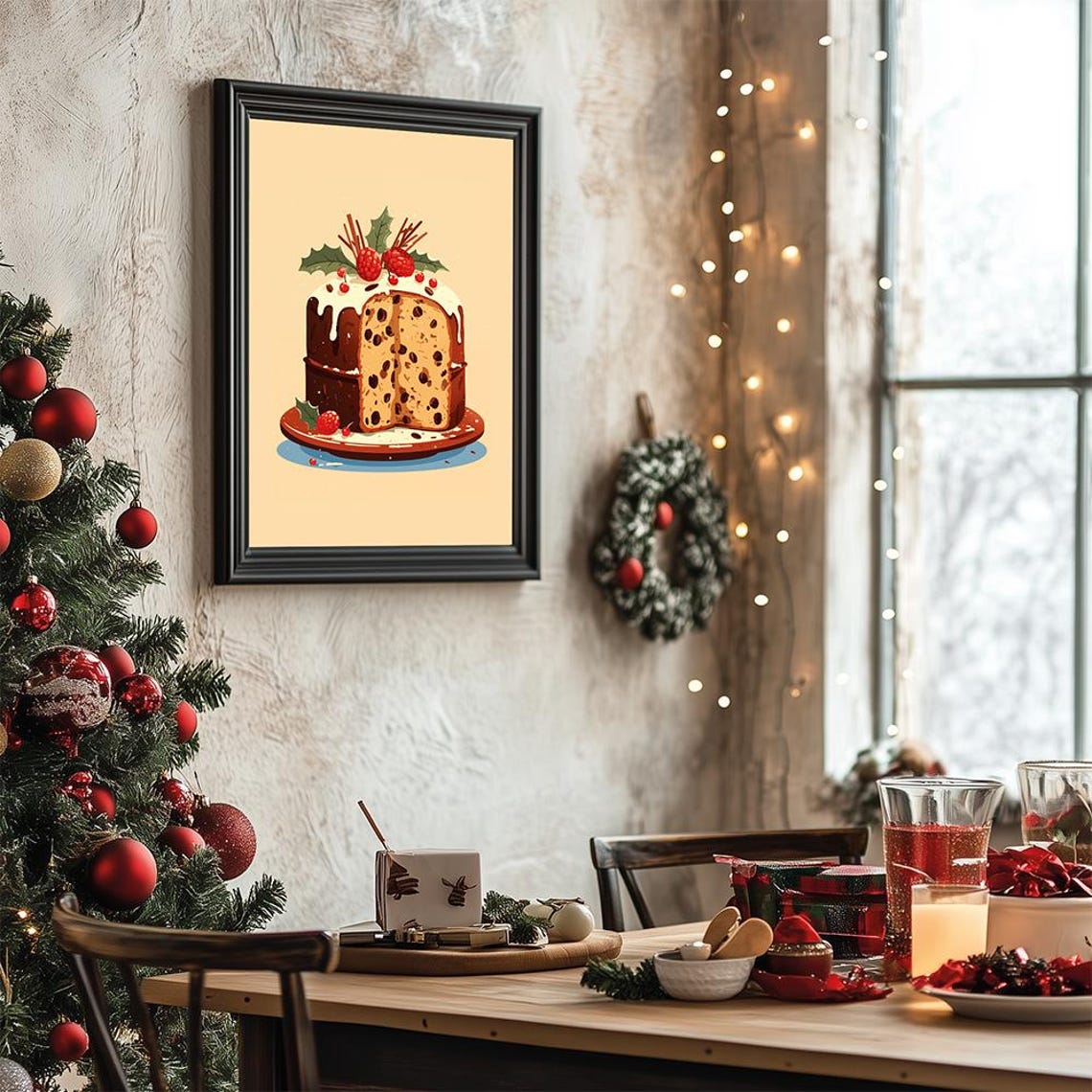 Christmas Panettone Fruit Cake Illustration Festive Kitchen Poster - Image 2