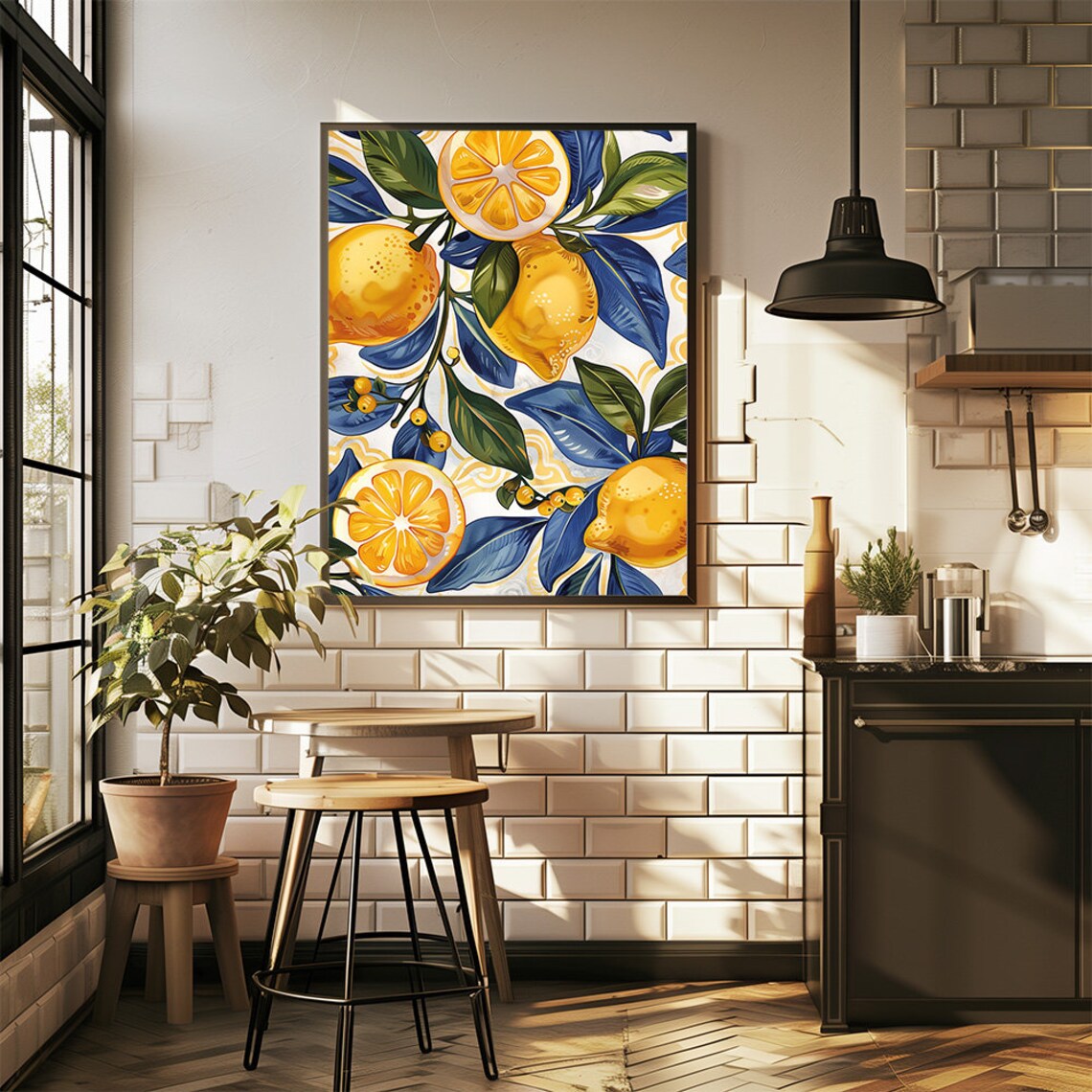 Sicilian Style Lemons on Tree Branch, Boho Art Print - Image 3
