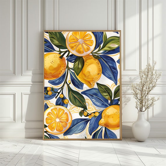 Sicilian Style Lemons on Tree Branch, Boho Art Print
